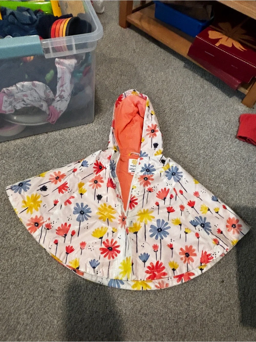 Gymboree Floral Hooded Poncho in White with Orange Lining